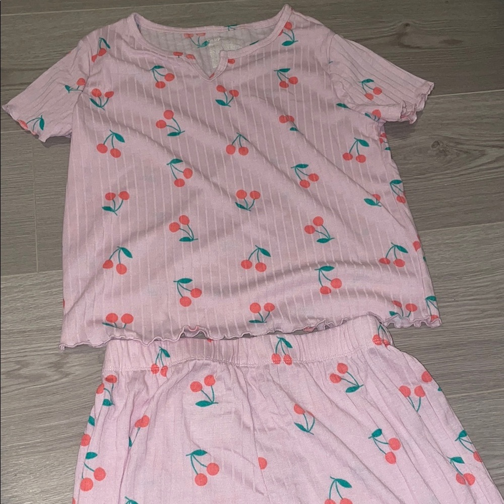 Cherry Print Pink Kids Pajamas